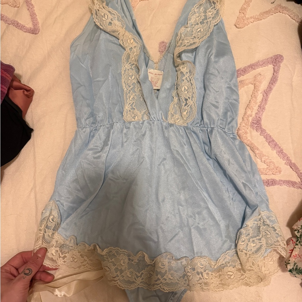 Petra Fashions Sky Blue Lace Romper